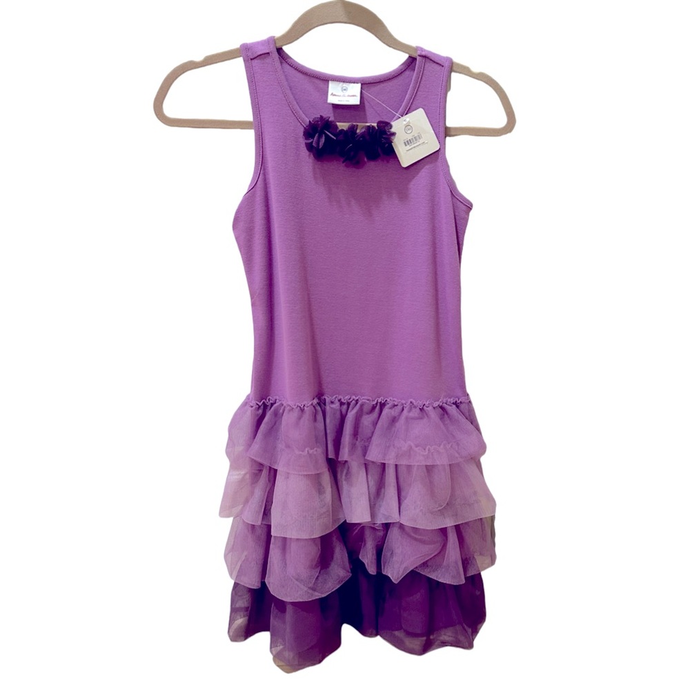 Hanna Andersson Girls Tiered Tulle Purple Cotton Dress - Size 10